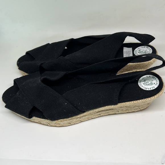 NWOT La Manual Black Canvas Sling Black Wedge - Picture 5 of 6